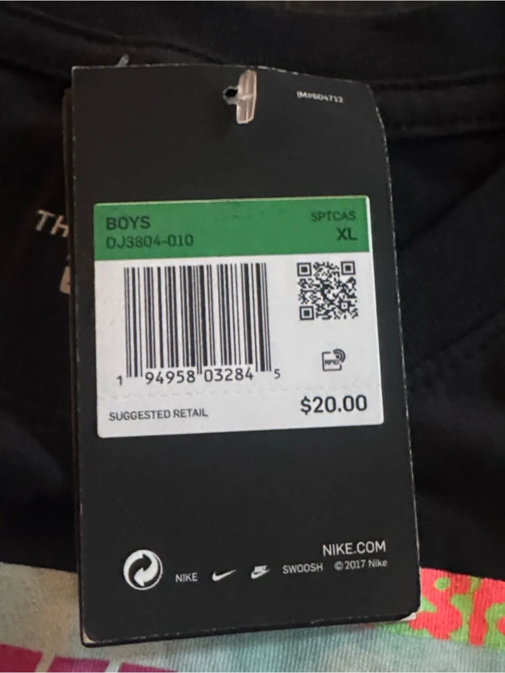 NWT Nike Boy’s Black Graphic Flamingo Short Sleeved Tee - Size XL